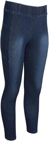 Equine Couture Ladies Denim Full Seat Silicon Tights with Phone Pocket in Saudi Arabia