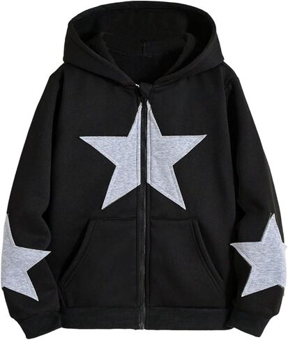 SOLY HUX Girl's Y2k Zip Up Hoodies Star Graphic Hooded Sweatshirt Casual Jackets Streetwear in Saudi Arabia