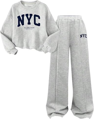 GORGLITTER Girl's 2 Piece Fall Sets Outfits Long Sleeve Y2K Jersey Shirts Tops and Wide Leg Sweat Pant Baggy Set 2025 in Saudi Arabia