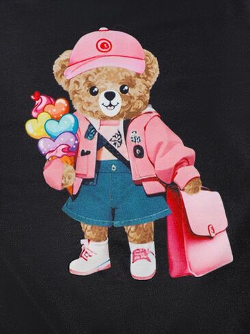 Girls Pants Set, Black Graphic Two-Piece Outfit with Teddy Print for Girls 8-12 Y in Saudi Arabia