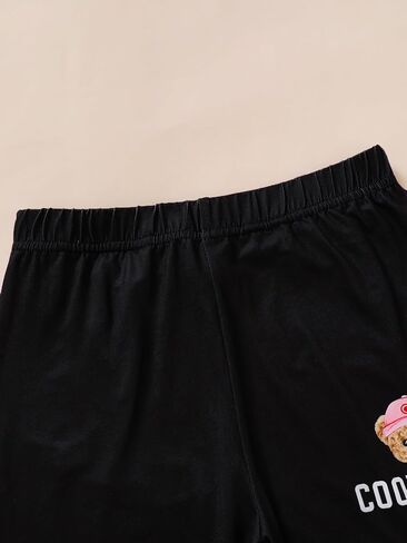 Girls Pants Set, Black Graphic Two-Piece Outfit with Teddy Print for Girls 8-12 Y in Saudi Arabia