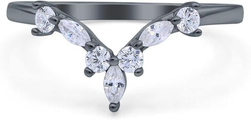 Blue Apple Co. Curved Marquise Art Deco Wedding Engagement Band Half Eternity Stackable Ring Simulated Cubic Zirconia 925 Sterling Silver in Saudi Arabia