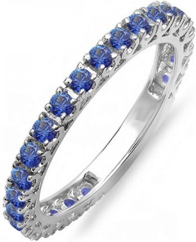 مجموعة Dazzlingrock 0.90 قيراط خاتم زفاف قابل للتكديس من الياقوت الأزرق الدائري العتيق للنساء، متوفر باللون الذهبي الصلب عيار 10/14/18 قيراط in Kuwait