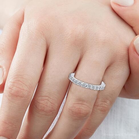 بومبي 1 قيراط T.W. خاتم الخلود من Lab Grown Diamond خاتم زفاف قابل للتكديس من الذهب الأبيض عيار 14 قيراط ((HI-I)،SI(2)-I(1)) in Saudi Arabia