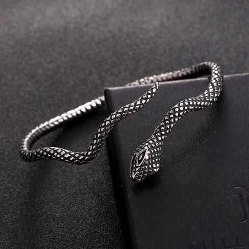 YWMAN Vintage Snake Bangle Bracelet, Adjustable Stainless Steel Cuff for Women Men, Textured Serpentine Pattern in Saudi Arabia
