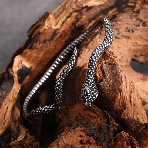 YWMAN Vintage Snake Bangle Bracelet, Adjustable Stainless Steel Cuff for Women Men, Textured Serpentine Pattern in Saudi Arabia