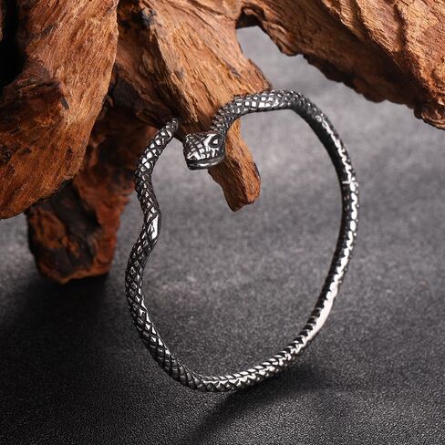 YWMAN Vintage Snake Bangle Bracelet, Adjustable Stainless Steel Cuff for Women Men, Textured Serpentine Pattern in Saudi Arabia