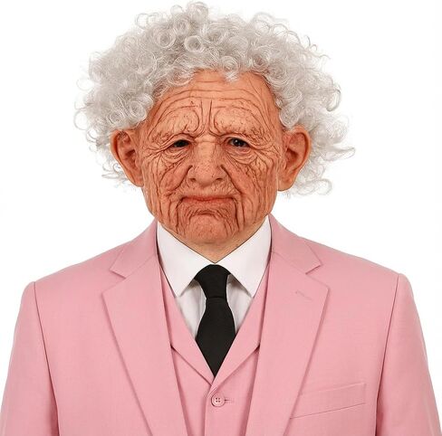 2025New قناع سيدة عجوز واقعي للكبار قناع الجد المخيف قناع تجاعيد الشعر الأبيض شعر مستعار الدعائم لحفلة الهالوين in Kuwait