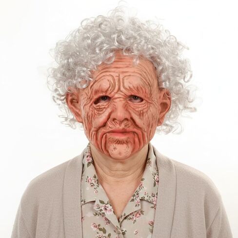 2025New قناع سيدة عجوز واقعي للكبار قناع الجد المخيف قناع تجاعيد الشعر الأبيض شعر مستعار الدعائم لحفلة الهالوين in Kuwait