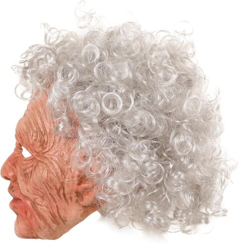 2025New قناع سيدة عجوز واقعي للكبار قناع الجد المخيف قناع تجاعيد الشعر الأبيض شعر مستعار الدعائم لحفلة الهالوين in Kuwait