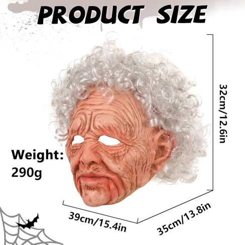 2025New قناع سيدة عجوز واقعي للكبار قناع الجد المخيف قناع تجاعيد الشعر الأبيض شعر مستعار الدعائم لحفلة الهالوين in Kuwait