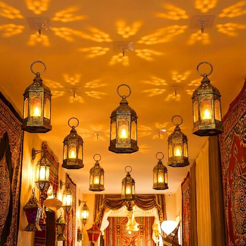 6 قطع من فانوس رمضان ديكورات سقف المدخل 5 بوصات عيد مبارك LED مصباح عتيق إسلامي إسلامي عديم اللهب معلق مصباح رمضان ضوء ليلي لحفلات كريم ديكور المنزل للعيد in Saudi Arabia