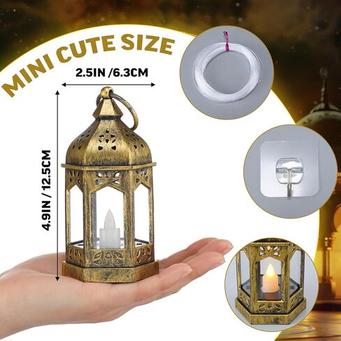 6 قطع من فانوس رمضان ديكورات سقف المدخل 5 بوصات عيد مبارك LED مصباح عتيق إسلامي إسلامي عديم اللهب معلق مصباح رمضان ضوء ليلي لحفلات كريم ديكور المنزل للعيد in Saudi Arabia