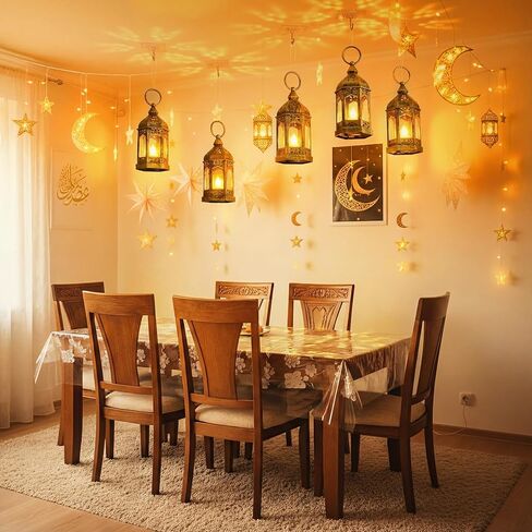 6 قطع من فانوس رمضان ديكورات سقف المدخل 5 بوصات عيد مبارك LED مصباح عتيق إسلامي إسلامي عديم اللهب معلق مصباح رمضان ضوء ليلي لحفلات كريم ديكور المنزل للعيد in Saudi Arabia