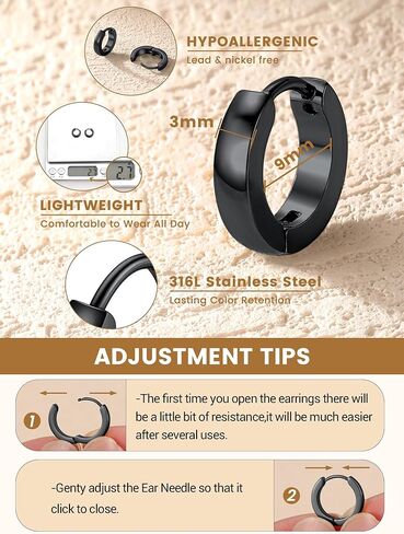 KeyStyle Small Hoop Earrings for Women,Hypoallergenic Stainless Steel Tiny Earrings,Gold/Silver/Black Non-Tarnish Cartilage Hoop Earring for Men,Lightweight Sleeper Earrings,7/8/9/10/12/14/16mm in Saudi Arabia