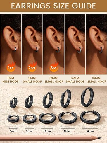 KeyStyle Small Hoop Earrings for Women,Hypoallergenic Stainless Steel Tiny Earrings,Gold/Silver/Black Non-Tarnish Cartilage Hoop Earring for Men,Lightweight Sleeper Earrings,7/8/9/10/12/14/16mm in Saudi Arabia