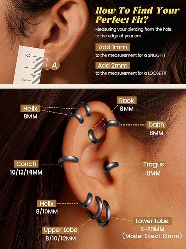 KeyStyle Small Hoop Earrings for Women,Hypoallergenic Stainless Steel Tiny Earrings,Gold/Silver/Black Non-Tarnish Cartilage Hoop Earring for Men,Lightweight Sleeper Earrings,7/8/9/10/12/14/16mm in Saudi Arabia