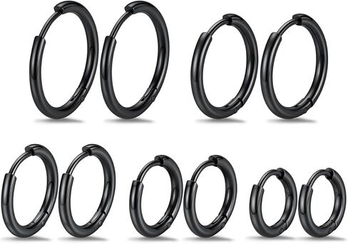 KeyStyle Small Hoop Earrings for Women,Hypoallergenic Stainless Steel Tiny Earrings,Gold/Silver/Black Non-Tarnish Cartilage Hoop Earring for Men,Lightweight Sleeper Earrings,7/8/9/10/12/14/16mm in Saudi Arabia
