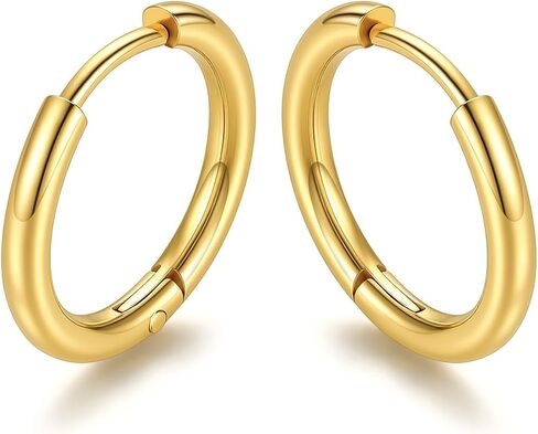 KeyStyle Small Hoop Earrings for Women,Hypoallergenic Stainless Steel Tiny Earrings,Gold/Silver/Black Non-Tarnish Cartilage Hoop Earring for Men,Lightweight Sleeper Earrings,7/8/9/10/12/14/16mm in Saudi Arabia