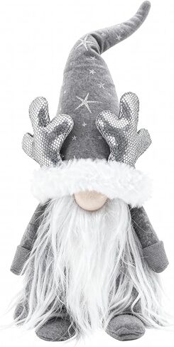 Etistta Gnomes زينة عيد الميلاد، 19 بوصة اليدوية جنوم أفخم قرون الأيائل الفضية، ديكور عيد الميلاد السويدية Tomte عطلة الزينة سانتا (الأحمر والفضي) in Kuwait