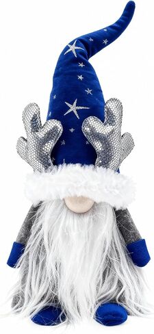 Etistta Gnomes زينة عيد الميلاد، 19 بوصة اليدوية جنوم أفخم قرون الأيائل الفضية، ديكور عيد الميلاد السويدية Tomte عطلة الزينة سانتا (الأحمر والفضي) in Kuwait