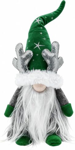 Etistta Gnomes زينة عيد الميلاد، 19 بوصة اليدوية جنوم أفخم قرون الأيائل الفضية، ديكور عيد الميلاد السويدية Tomte عطلة الزينة سانتا (الأحمر والفضي) in Kuwait