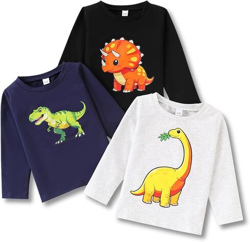 2-6 سنوات طفل صغير الأولاد 3 حزمة طويلة الأكمام Crewneck الجرافيك تي شيرت ملابس الاطفال أعلى المحملة الأولاد الخريف القمصان in Kuwait