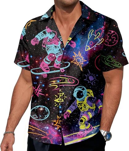 Neon Shirts for Men - Vibrant Print Short Sleeve Button Down Rave Outfit for Party, Festivals & Vacations in Saudi Arabia