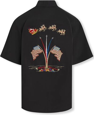 Bamboo Cay Santa Bless America Tropical Style Short Sleeve Christmas Embroidered Men's Button Up Camp Shirt in Saudi Arabia