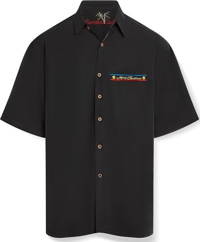 Bamboo Cay Santa Bless America Tropical Style Short Sleeve Christmas Embroidered Men's Button Up Camp Shirt in Saudi Arabia