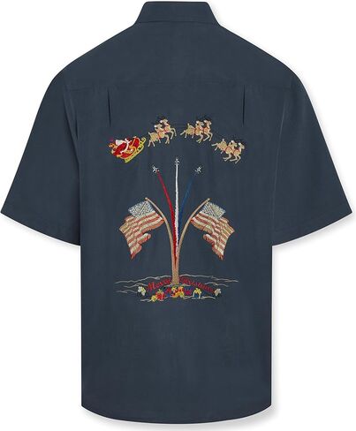 Bamboo Cay Santa Bless America Tropical Style Short Sleeve Christmas Embroidered Men's Button Up Camp Shirt in Saudi Arabia