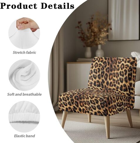 Leopard Armless Accent Chair Cover, Universal Armless Accent Slipper Chair Covers, Stretch & Washable Slipper Chair Slipcover Spandex Removable Non-Slip & Soft Chair Cover in Saudi Arabia