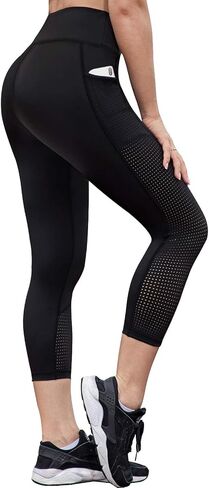 RAYPOSE Womens Workout Leggings for Women with Pockets Plus Size Gym High Waist Capri Yoga Pants Women with Mesh Cut Out in Kuwait