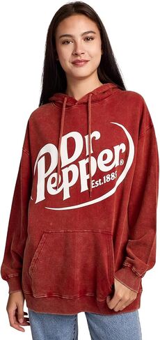 Bioworld Dr Pepper It's A Pepper Thing Women's Red Mineral Wash Long Sleeve Fleece Hooded Sweatshirt in Saudi Arabia
