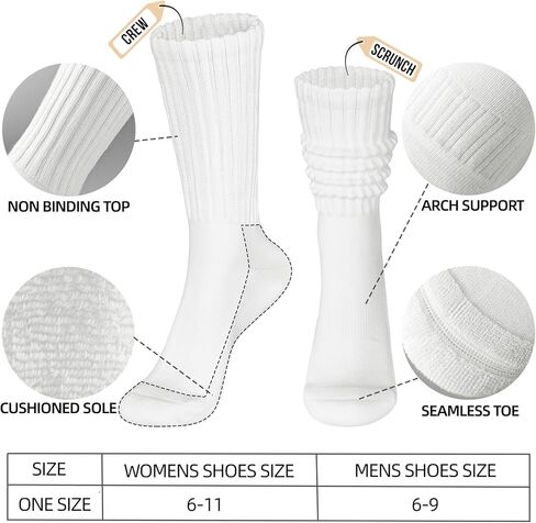 Women Scrunch Crew Socks: Cotton Cushioned Boot Mid Calf Slouch Socks - Athletic Workout & Gym 3 Pack in Saudi Arabia