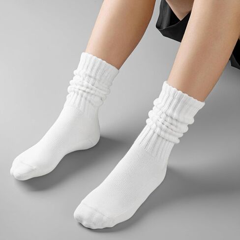 Women Scrunch Crew Socks: Cotton Cushioned Boot Mid Calf Slouch Socks - Athletic Workout & Gym 3 Pack in Saudi Arabia