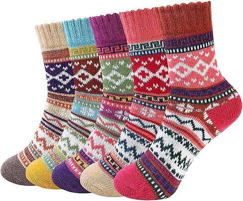 5 Pairs Wool Socks for Women, Stocking Stuffers Gifts for Women, Thick Wool Soft Warm Cozy Crew Womens Socks Boot Sock [5 styles] in Saudi Arabia