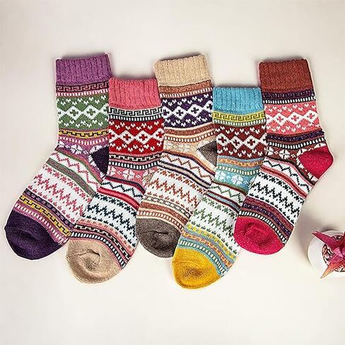 5 Pairs Wool Socks for Women, Stocking Stuffers Gifts for Women, Thick Wool Soft Warm Cozy Crew Womens Socks Boot Sock [5 styles] in Saudi Arabia
