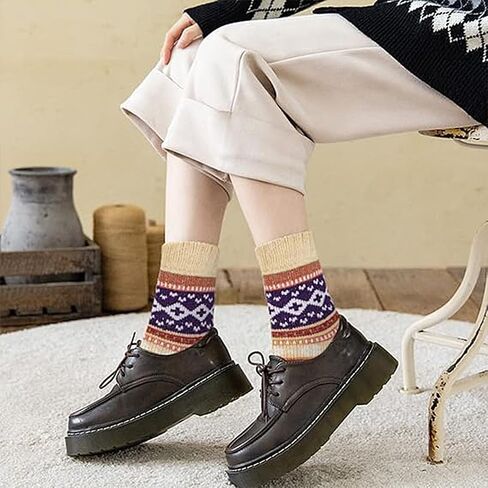 5 Pairs Wool Socks for Women, Stocking Stuffers Gifts for Women, Thick Wool Soft Warm Cozy Crew Womens Socks Boot Sock [5 styles] in Saudi Arabia