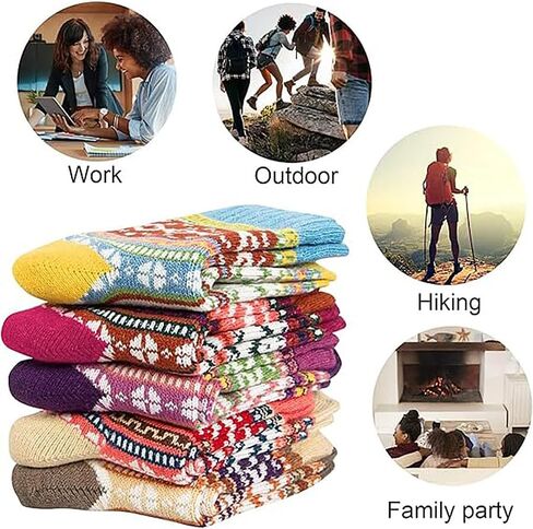 5 Pairs Wool Socks for Women, Stocking Stuffers Gifts for Women, Thick Wool Soft Warm Cozy Crew Womens Socks Boot Sock [5 styles] in Saudi Arabia