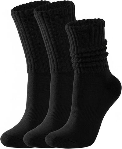 Women Scrunch Crew Socks: Cotton Cushioned Boot Mid Calf Slouch Socks - Athletic Workout & Gym 3 Pack in Saudi Arabia