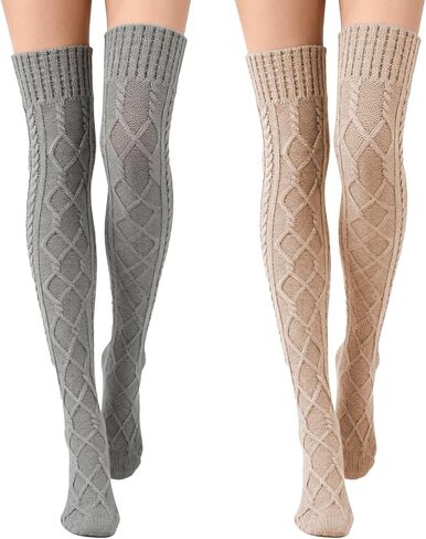 Women's Cable Knitted Thigh High Socks Cotton Over Knee Boot Stockings Winter Leg Warmers in Saudi Arabia