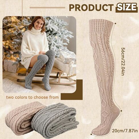 Women's Cable Knitted Thigh High Socks Cotton Over Knee Boot Stockings Winter Leg Warmers in Saudi Arabia