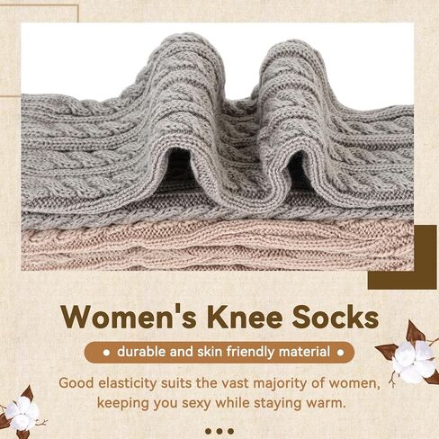 Women's Cable Knitted Thigh High Socks Cotton Over Knee Boot Stockings Winter Leg Warmers in Saudi Arabia