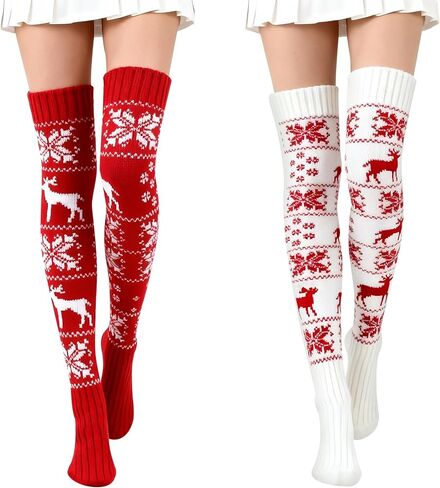 جوارب نسائية محبوكة بطول الفخذ من القطن فوق الركبة، جوارب شتوية لتدفئة الساق in Kuwait