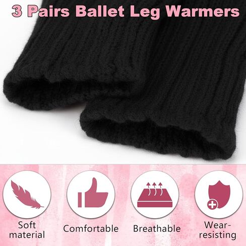 KUNAL 3 أزواج من تدفئة الساق باليه للفتيات، تدفئة الكاحل الناعمة للفتيات لرقص اليوغا، جوارب طويلة محبوكة أنيقة للمراهقات وهدايا الخريف والشتاء (أسود وأبيض ووردي) in Kuwait