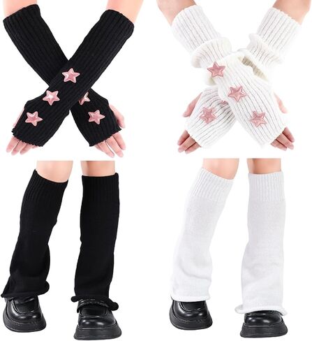 4 Pairs Womens Leg and Arm Warmers Set Y2K Flared Legwarmers Fluffy and Cute for Dance Anime Cosplay in Saudi Arabia