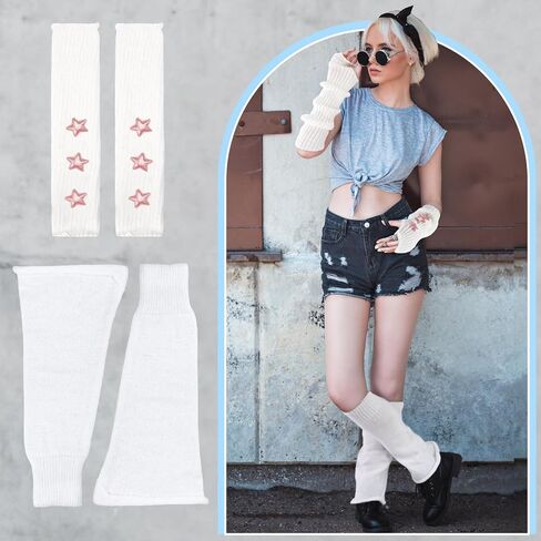 4 Pairs Womens Leg and Arm Warmers Set Y2K Flared Legwarmers Fluffy and Cute for Dance Anime Cosplay in Saudi Arabia