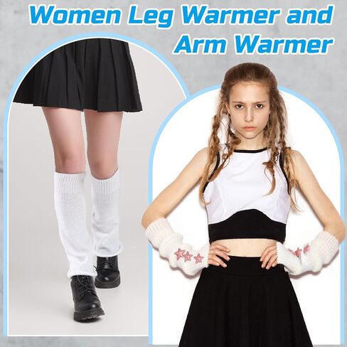 4 Pairs Womens Leg and Arm Warmers Set Y2K Flared Legwarmers Fluffy and Cute for Dance Anime Cosplay in Saudi Arabia
