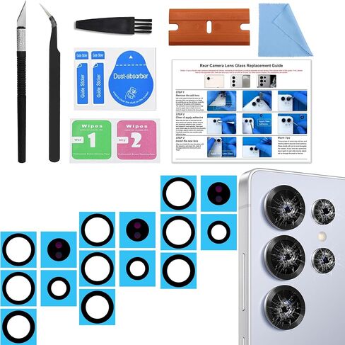 3 Pack Galaxy S23 Ultra Back Rear Camera Lens Glass Replacement, Back Camera Lens with Tempered-Glass Lens Protector for Samsung S23 Ultra, with Installation Manual, Toolkit in Kuwait